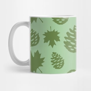 Autumnal Leafs & Pine Cones in Green Tones - Nature Pattern Mug